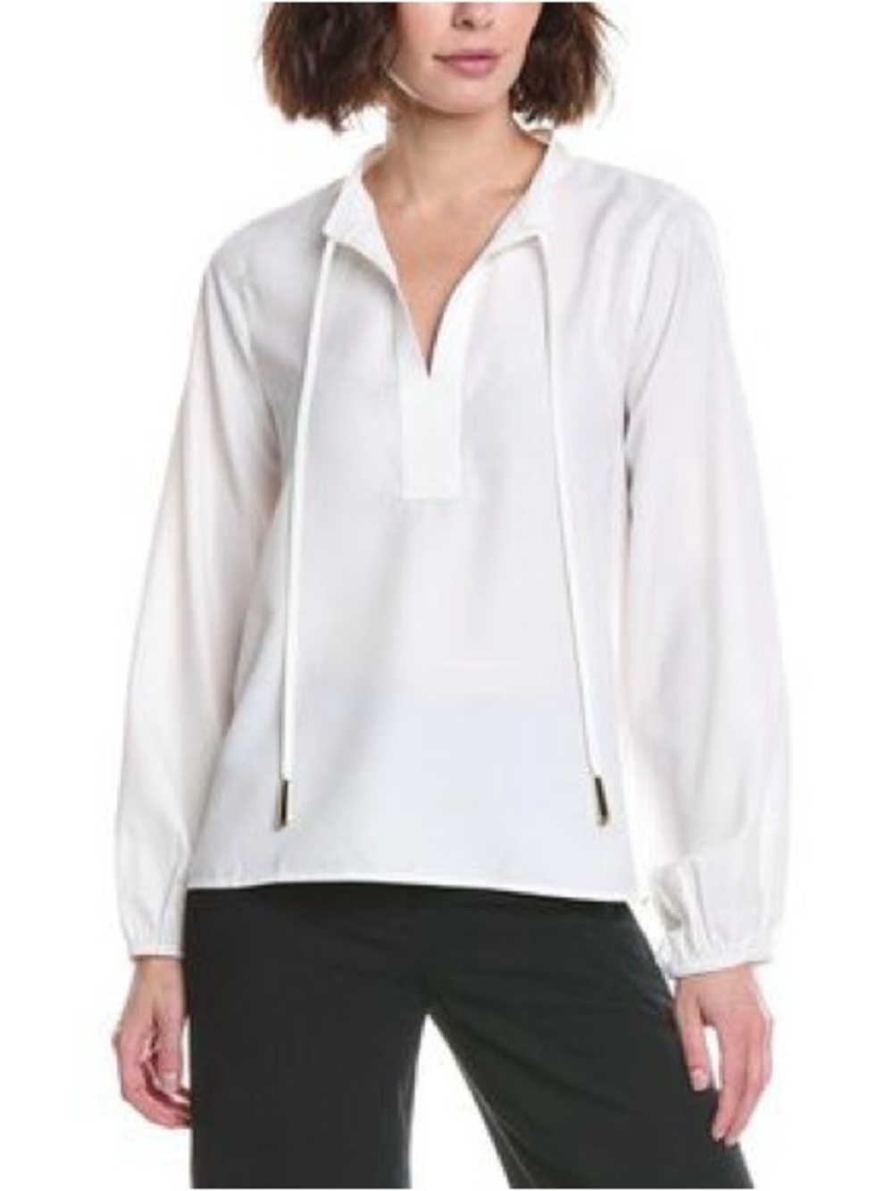 Halston Long Sleeves Tunic Top Blouse White Small New with Tags